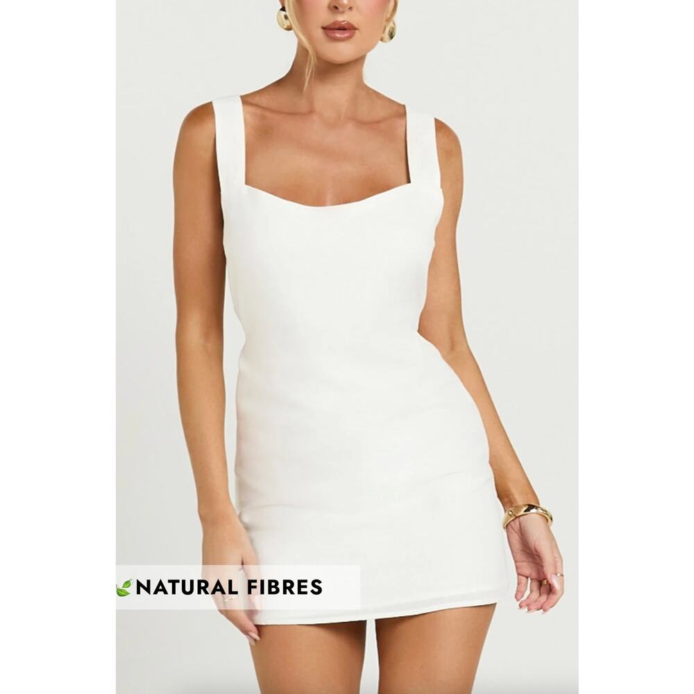 Showpo White Mini Dress Size 2 Linen Blend Sleeveless Vacation Summer